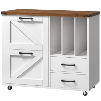 Valkoinen sivutiedostokaappi, Puinen liikkuva sivuttaiskaappi 4 Laatikot, Tulostinteline tiedostokaapissa, A4, Kirjeen koko, Maalaistalon arkistokaapit kotitoimistolle