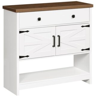 Πίνακας κονσόλας αγροικίας με μεγάλο συρτάρι και ντουλάπι 2 θυρών, Καρυδιά και λευκό τραπέζι εισόδου ξύλου με ράφι αποθήκευσης, Τραπέζι καναπέ, Καφέ Μπαρ, για Είσοδο, Διάδρομος, Κουζίνα, Καθιστικό