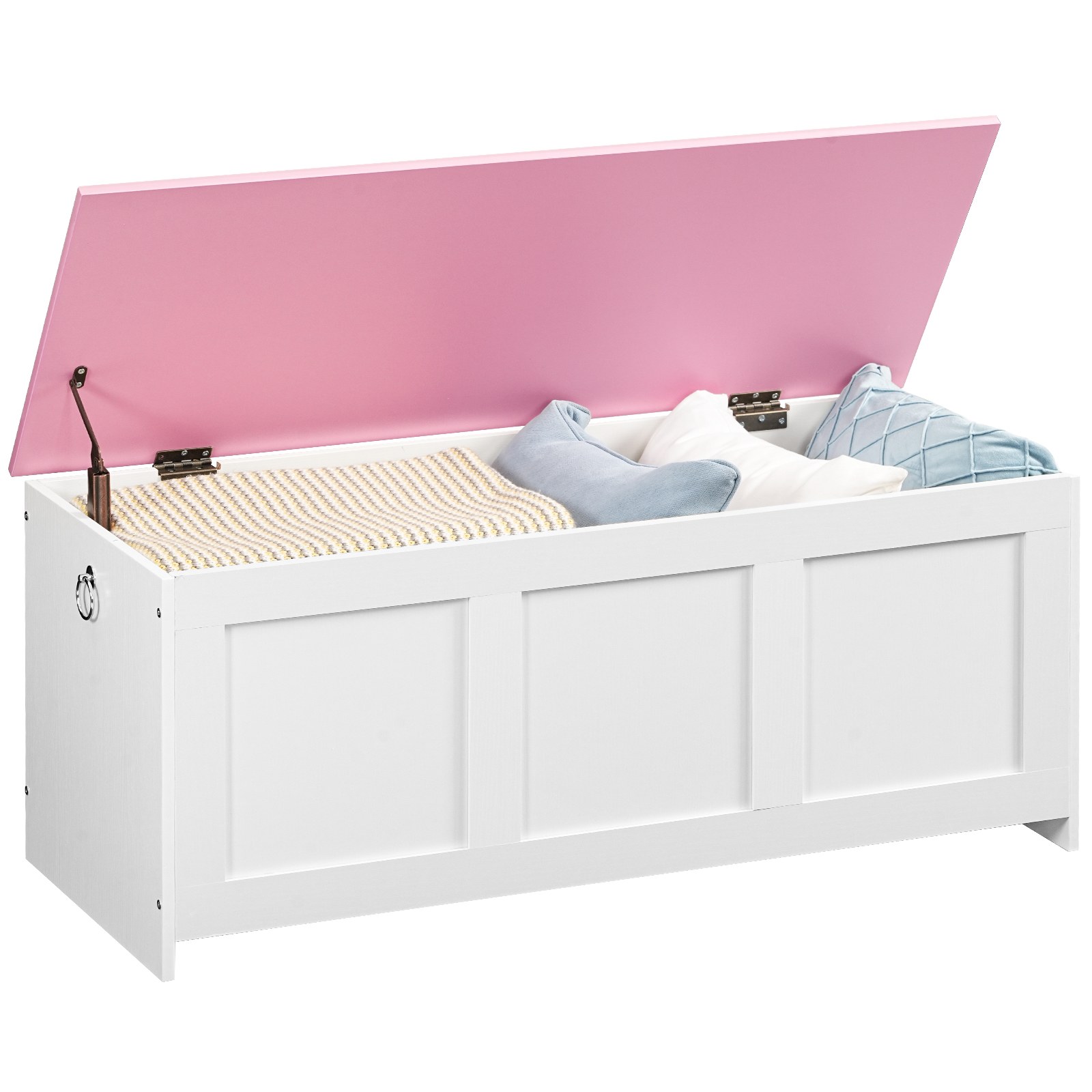 Banc de rangement HOOBRO, 39.3" Coffre de rangement en bois rétro, Tronc de rangement en bois, Coffre jouet avec dessus de levage, Organisateur d'entrée multifonctionnel, pour l'entrée, Salon, Blanc et rose