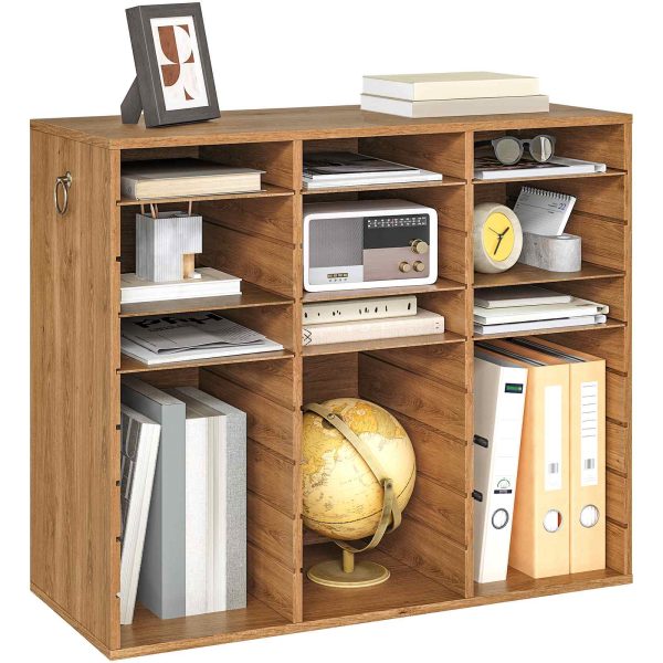 Walnut 27-Compartment Wooden Literature Organizer, Stolní třídička pošty s nastavitelnými policemi, Vhodné do domácnosti, Kancelář, School and Classroom Student Mailbox