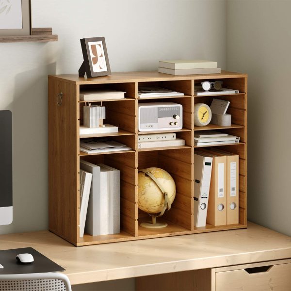 Walnut 27-Compartment Wooden Literature Organizer, Stolní třídička pošty s nastavitelnými policemi, Vhodné do domácnosti, Kancelář, School and Classroom Student Mailbox