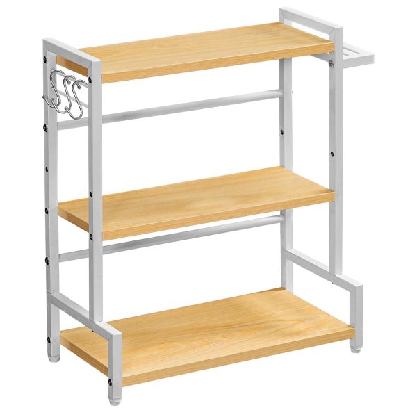 3-رف توابل من الطبقة مع 3 السنانير وحامل السكاكين, منظم المطبخ كونترتوب, تخزين متعدد الوظائف للتوابل, أواني, مناسبة للمطبخ, غرفة العشاء, حمام, خشب & أبيض