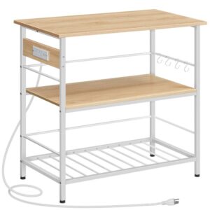 kitchen island with storage, kitchen island table with power outlet, 3 tier coffee station and microwave stand, for home, kitchen and dining room, white and natural