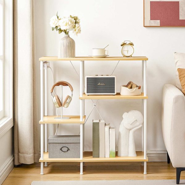 Kitchen Standing Shelf with Sockets, Baker's Rack with 5 S-Hooks, Microwave Storage Shelf with Worktop, Multifunctional Storage Unit for Kitchen and Living Room