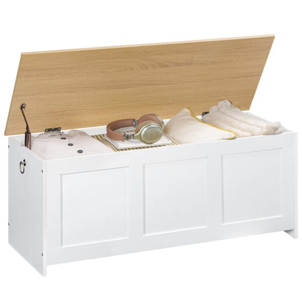Banc de rangement HOOBRO, 39.3" Coffre de rangement en bois rétro, Tronc de rangement en bois, Coffre jouet avec dessus de levage, Organisateur d'entrée multifonctionnel, pour l'entrée, Salon, Blanc et naturel