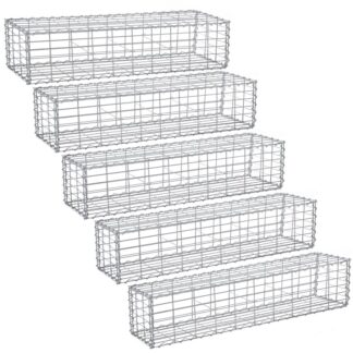 5 X Gabion Stone Basket 100 x 30 x 30 cm γαλβανισμένο χάλυβα για διακόσμηση κήπου ασημένιο με