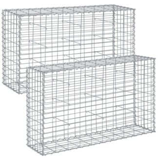 Gabion Set of 2 Stone Baskets, 100 x 30 x 80 cm, Mesh 10 x 5 cm, Galvanised Steel Garden Decoration, Silver with Spacers