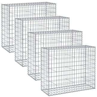 Gabion Set of 4 Stone Baskets, 100 x 30 x 95 cm, Mesh 10 x 5 cm, Galvanised Steel Garden Decoration, Silver with Spacers