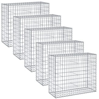 5 X Gabion Stone Basket 100 x 30 x 95 CM γαλβανισμένο χάλυβα για διακόσμηση κήπου ασήμι με EWS19GBP502