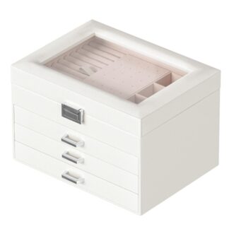 Ювелирная коробка со стеклянной крышкой, 4-Ярусный органайзер для ювелирных изделий, Шкатулка для драгоценностей для женщин, Достаточно места для хранения, Подходит для ожерелья, Серьги, Кольца, Браслеты, Подарок для любимых, Белый