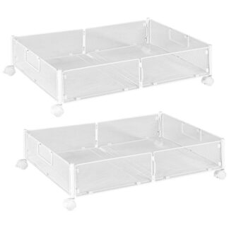 Under Bed Storage, Storage Container on Wheels, Foldable Bed Storage Drawer with Pull Handle, Under Bed Organizer, for Clothes, Blankets, Shoes, Bedding, White