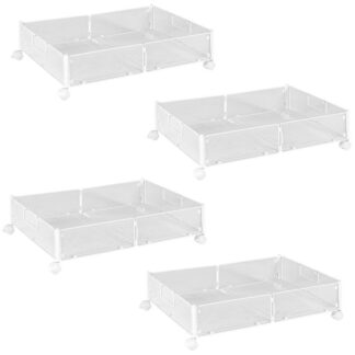 under bed storage with wheels, 4 pack under bed storage containers, metal foldable under bed drawer, space-saving, tool-free assembly, for clothes, blanket, shoes, white