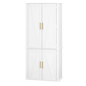 kitchen pantry storage cabinet, 70" tall cupboard, with barn doors and adjustable shelves, 6 hanging shelves for dining room, living room, white