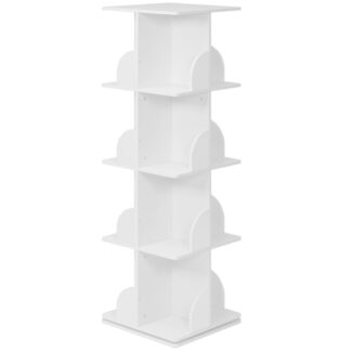 Pyörivä kirjahylly, 4-Tason pyörivä kirjahyllytorni, 360 Näytön säilytysteline, Pieni kulmakirjahylly pieneen tilaan, Kapean kirjahyllyn järjestäjä olohuoneeseen, Valkoinen