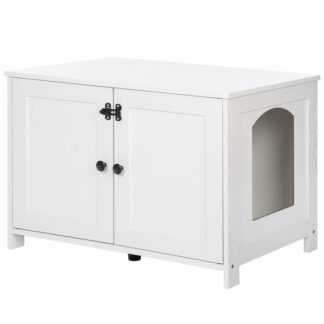 White Litter Box Enclosure, Cat Litter Box Furniture with Removable Divider, Large Hidden Litter Box Furniture, Wooden Cat House, End Side Table