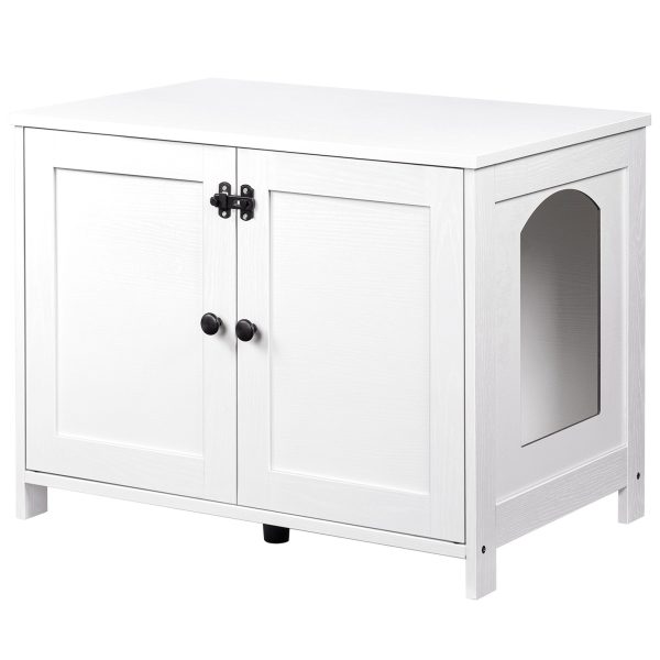 White Cat Litter Box Enclosure, Wooden Hidden Litter Furniture with Removable Divider, Multifunctional Cat House & End Side Table