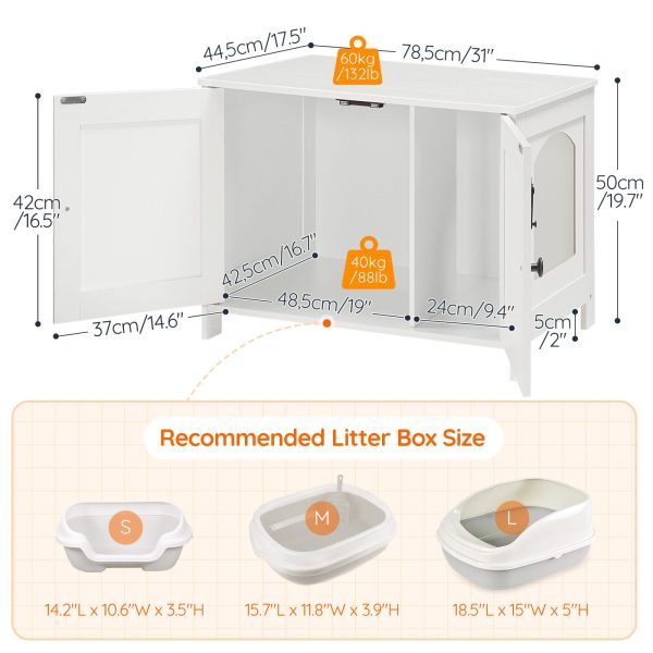 White Cat Litter Box Enclosure, Wooden Hidden Litter Furniture with Removable Divider, Multifunctional Cat House & End Side Table