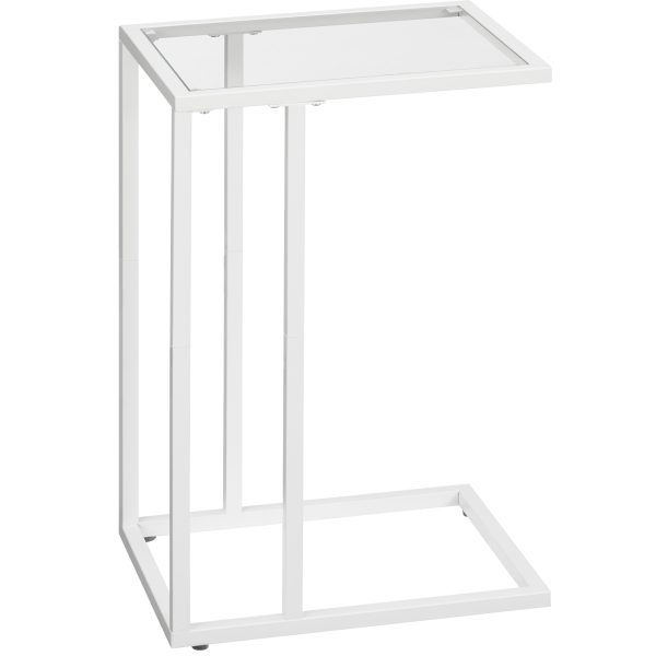 Table d'appoint en forme de C en verre trempé blanc avec structure en métal, Snack multifonctionnel de style moderne & Table de bout pour ordinateur portable pour petits espaces, Canapé, Canapé et lit