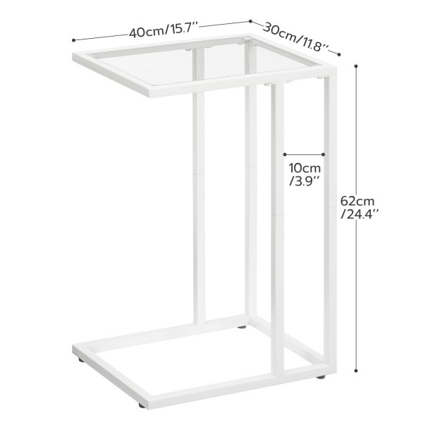 Table d'appoint en forme de C en verre trempé blanc avec structure en métal, Snack multifonctionnel de style moderne & Table de bout pour ordinateur portable pour petits espaces, Canapé, Canapé et lit