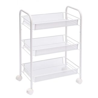 Küchenwagen mit 4 360 Drehräder, 3 Levels, die Trolley mit abnehmbaren Korbregalen servieren, 44 x 26 X 63 cm, Stabile Metallregale, für Küche, Badezimmer, Büro, Weiß