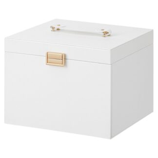 Jewelry Box for Women Girls, Large Capacity Jewelry Storage Box, Portable Jewelry Organizer, Multiple Zoning, Large Mirror, Modern Style, White