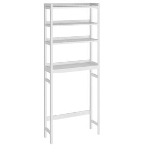 Over Toilet Bathroom Organizer, 4 Tier Bamboo Over The Toilet Storage Shelf, 23.6" L x 9.4" W x 65.7" H, Space-Saving, Stable, Easy Assembly, for Bathroom, Laundry, Restroom, White