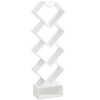 Kirjahylly, 5-Tason puun kirjahylly, Valkoinen moderni sydämen muotoinen lattia seisova kirjavarastoteline CD -levyille pienessä tilassa, Puulähylly opiskeluun, Kotitoimisto, Olohuone, Makuuhuone, Valkoinen