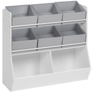 Speelgoedorganisator, Kinderboekenplank met 6 Verwijderbare opslagbakken, Opbergorganisator voor kinderen, for Children's Bedroom, Studeerkamer, Studentenkamer, Kinderopvang, Eenvoudige stijl, Wit en grijs