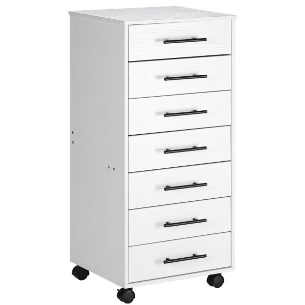 7-Lade Witte Opbergkist, Houten archiefkast met laden, Multifunctionele opbergkast voor thuiskantoor en studeerkamer, Eenvoudig te monteren