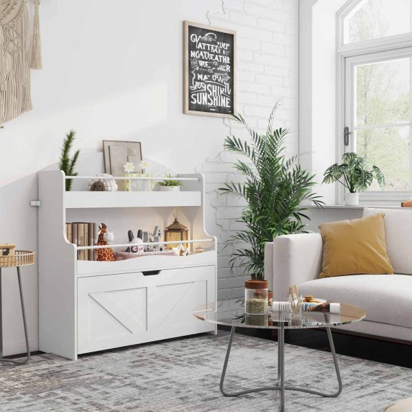 White Children's Bookshelf and Toy Storage Organizer, Equipped with Movable Drawer and Crossbar, Multi-Functional Bookcase for Display, Suitable for Playroom or Nursery