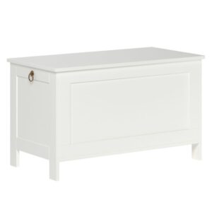 White Storage Chest, Retro Toy Box Organizer with Safety Hinge, Sturdy Entryway Storage Bench, Wooden Look Accent Furniture, Easy Assembly