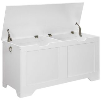 Coffres, Banc à chaussures avec 2 Couvercles, Coffre de rangement, Boîte de rangement de jouets avec diviseur interne, pour l'entrée, Salon, Chambre à coucher, Blanc
