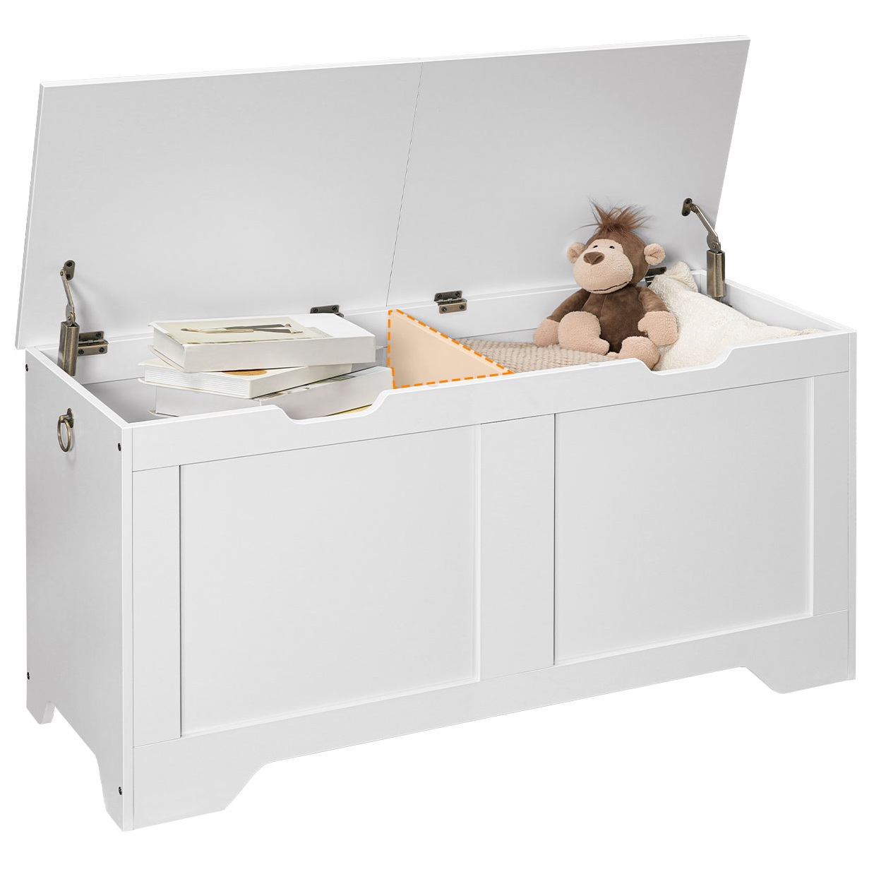 صندوق تخزين أبيض بغطاء مزدوج & مقعد الأحذية, صندوق تخزين ألعاب متعدد الوظائف مع مقسم داخلي قابل للتعديل, مناسبة للمدخل, غرفة المعيشة وغرفة النوم