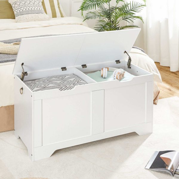 Cassetta portaoggetti bianca a doppio coperchio & Panca per scarpe, Scatola porta giocattoli multifunzionale con divisorio interno regolabile, Adatto per ingresso, Soggiorno e camera da letto