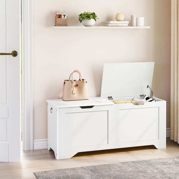 Cassetta portaoggetti bianca a doppio coperchio & Panca per scarpe, Scatola porta giocattoli multifunzionale con divisorio interno regolabile, Adatto per ingresso, Soggiorno e camera da letto