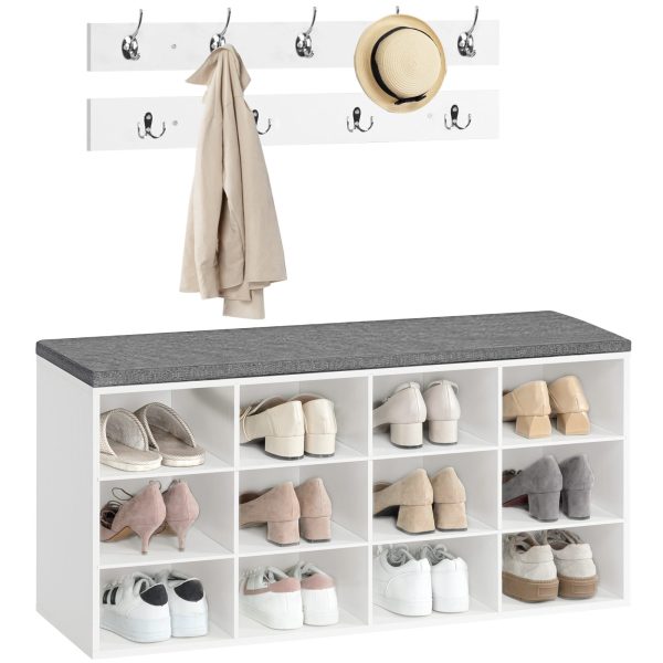 مقعد تخزين أحذية متعدد الوظائف للمدخل مع وسادة, 100سم قاعة شجرة مع رف معطف & 12 كابيز, خزانة رف الأحذية لغرفة النوم & المدخل, أبيض & رمادي