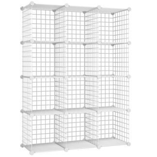 Valkoinen kuutiovarastointi, Langan kuutiovarasto, 12-Kuutio metalliruudukon säilytyshylly, Modulaarinen kaappi, DIY -kuutio kirjahylly, olohuoneeseen, Makuuhuone, Opiskelu