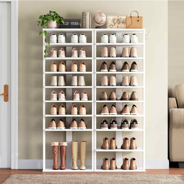 8-رف الأحذية الضيق باللون الأبيض, 50سم خزانة تخزين الأحذية مع 2 خطافات, منظم موفر للمساحة للمدخل, غرفة الجلوس