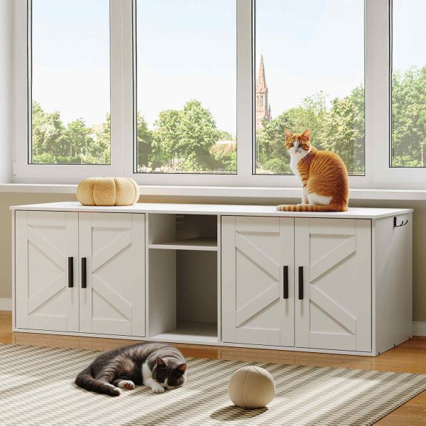 Witte dubbele kattenbakbehuizing, Verborgen type met gang, Houten kattenbakmeubel met opberglaag en haken