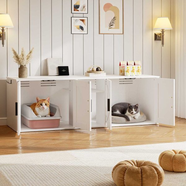 Witte dubbele kattenbakbehuizing, Verborgen type met gang, Houten kattenbakmeubel met opberglaag en haken