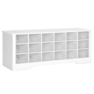 مقعد الأحذية, 18 مقعد تخزين الأحذية من كوبيز, منظم أحذية متعدد الوظائف, مقعد مدخل طويل, أرفف قابلة للتعديل, لغرفة النوم, غرفة طينية, المدخل, خزانة, أبيض