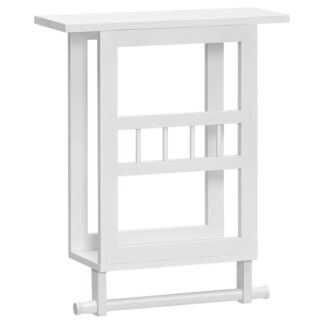 Handtuchregale für die Wandmauermauermontage, Handtuchhalter für gerolltes Badetuch, Handtuchlagerständer mit Bambusregal und unterer Handtuchstange für ein kleines Badezimmer, Wohnzimmer, Weiß