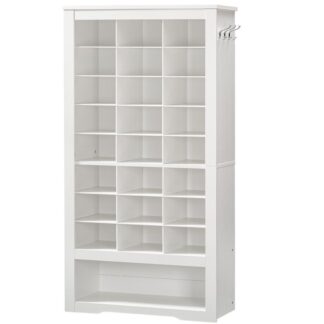 Valkoinen pitkä kenkäkaappi, 9 Tason kenkien säilytyskaappi, Vapaasti seisova puinen kenkäkaapin järjestäjä 24 Kuutiot ja 3 Koukut, Entrywaylle, vaatekaappi, Olohuone