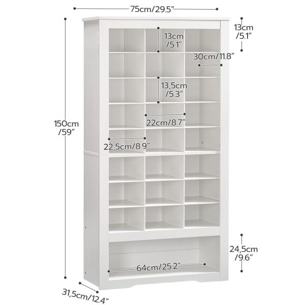 9-Tier White High Shoe Cabinet, Frittstående oppbevaringsorganer for tresko med 24 Kubber og 3 Sidekroker, Egnet for inngangsparti, Skap & Stue