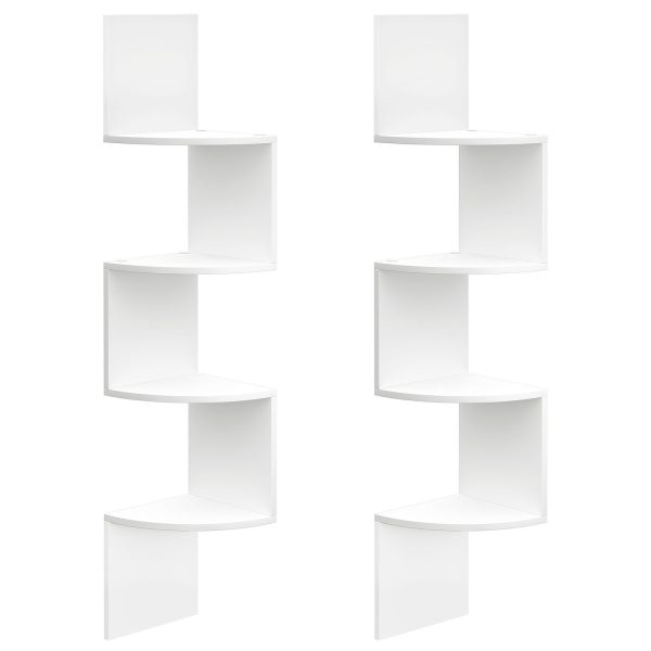Corner Shelf Wall-Mounted, Set of 2 Floating Corner Shelves, 4-Tier Corner Storage Shelves for Living Room, Bedroom, Bathroom, Home Office, White