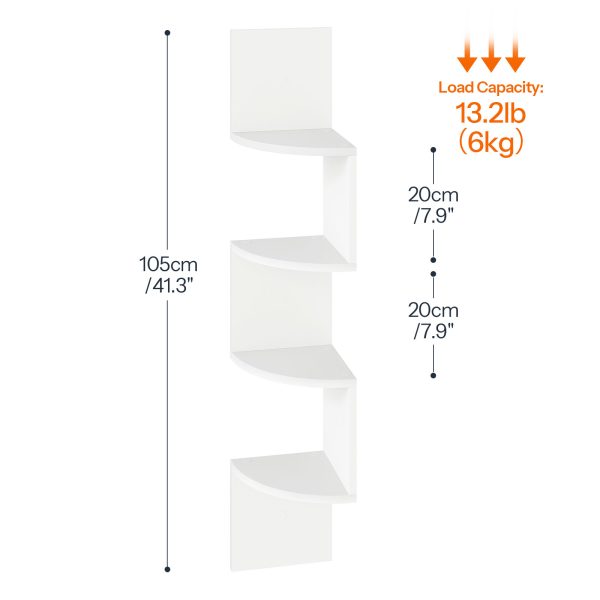 Corner Shelf Wall-Mounted, Set of 2 Floating Corner Shelves, 4-Tier Corner Storage Shelves for Living Room, Bedroom, Bathroom, Home Office, White
