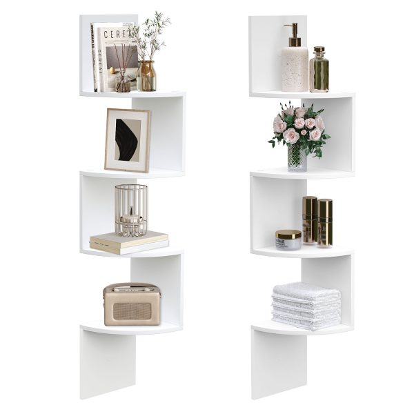 Corner Shelf Wall-Mounted, Set of 2 Floating Corner Shelves, 4-Tier Corner Storage Shelves for Living Room, Bedroom, Bathroom, Home Office, White