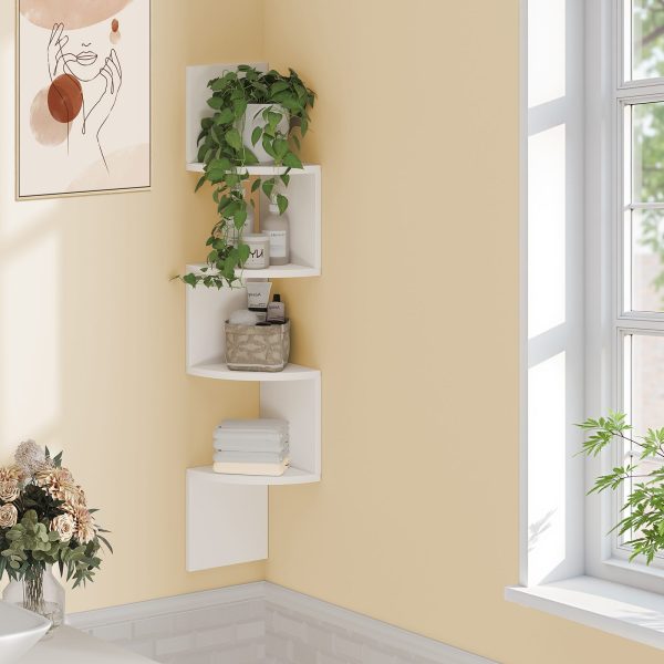 Corner Shelf Wall-Mounted, Set of 2 Floating Corner Shelves, 4-Tier Corner Storage Shelves for Living Room, Bedroom, Bathroom, Home Office, White
