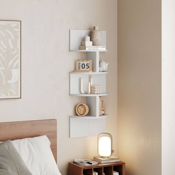 Corner Shelf Wall-Mounted, Set of 2 Floating Corner Shelves, 4-Tier Corner Storage Shelves for Living Room, Bedroom, Bathroom, Home Office, White