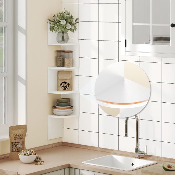 Corner Shelf Wall-Mounted, Set of 2 Floating Corner Shelves, 4-Tier Corner Storage Shelves for Living Room, Bedroom, Bathroom, Home Office, White